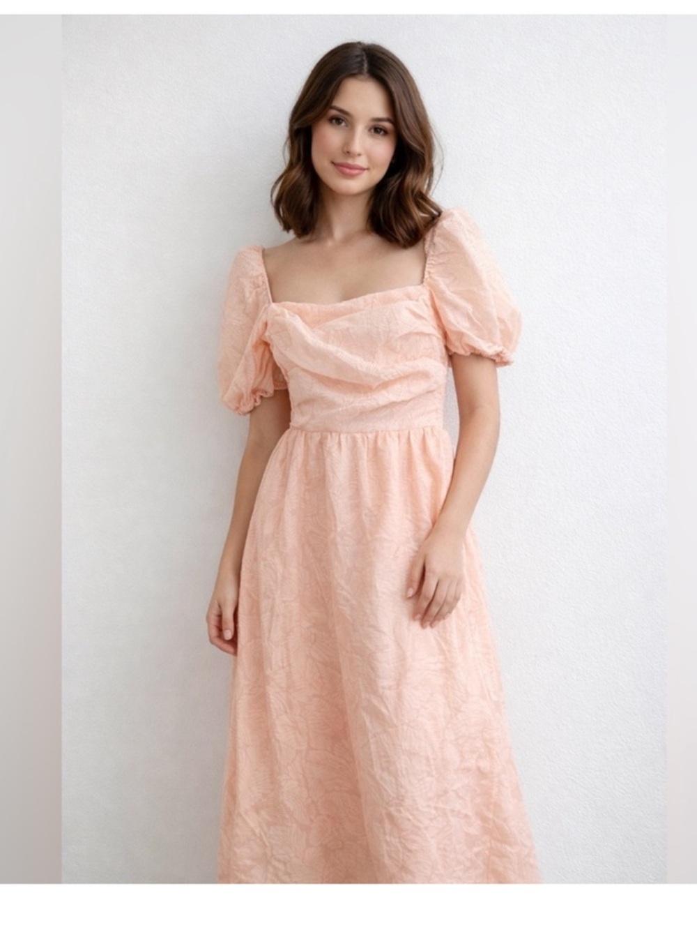 NWT O. P. T River Peach Puff Square Neck Puff Sleeve Cottagecore  Maxi Dress M - Picture 9 of 9